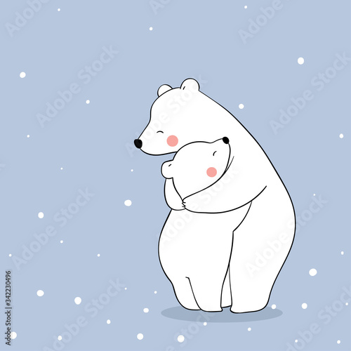 Draw polar and baby hug with love in snow.For mother'day.