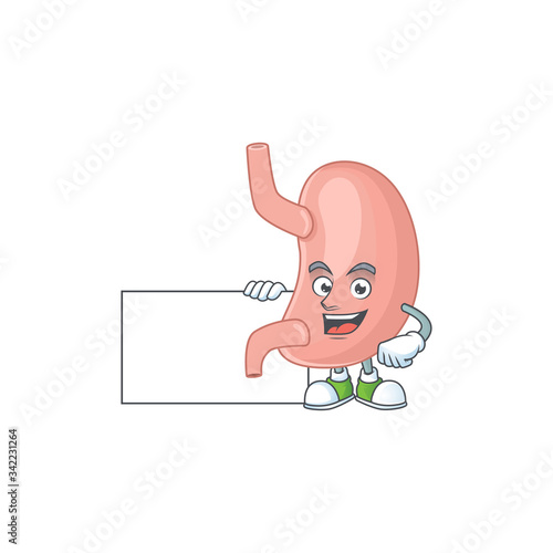 Stomach cartoon character concept Thumbs up having a white board