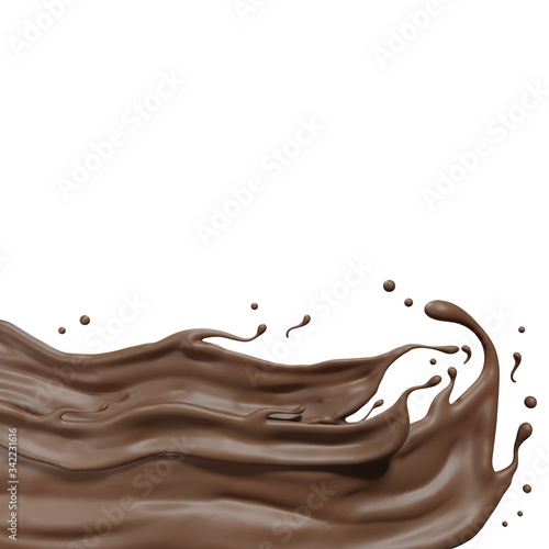 Chocolate splash wave on floor abstract shapes , isolated on Blue background , 3d illustration 3D Rendering