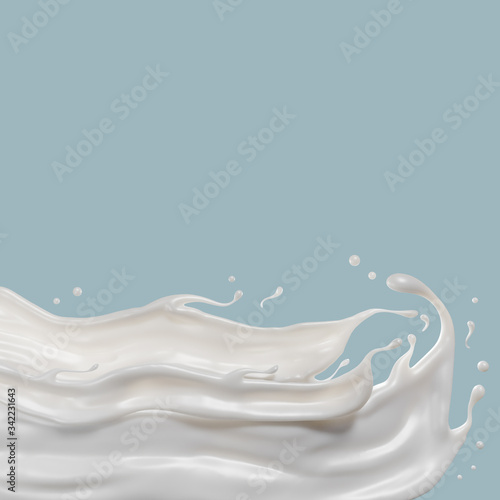 Milk splash wave on floor abstract shapes , isolated on Blue background , 3d illustration 3D Rendering