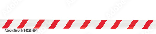 One red and white warning tape on an isolated white background. Concept for protecting people from coronavirus infection. Coronavirus, Covid-19. Banner