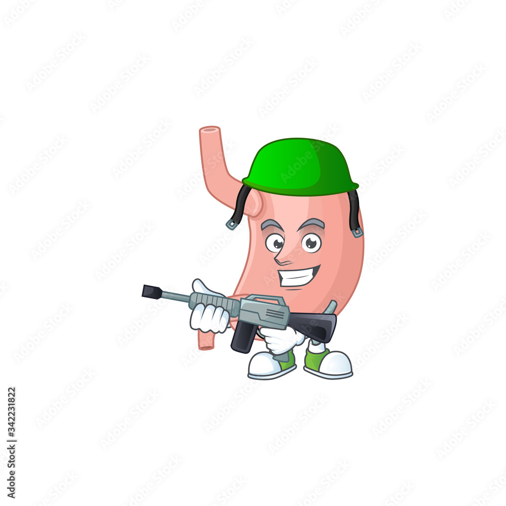 An elegant stomach Army mascot design style using automatic gun