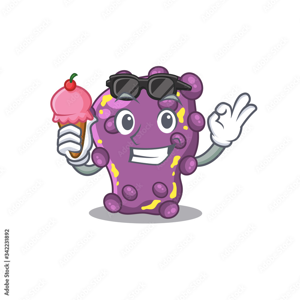 Fototapeta premium Cartoon design concept of shigella having an ice cream