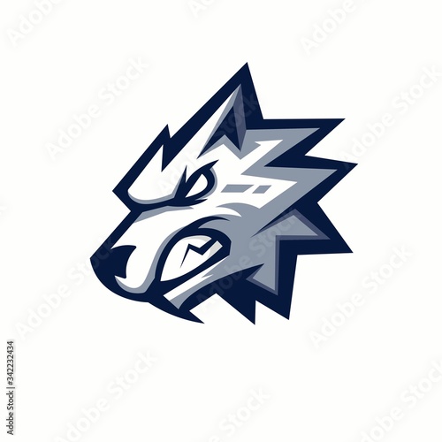Wolf athletic club vector logo concept isolated on white background. Modern sport team mascot badge design. E-sports team logo template with animal vector illustration

