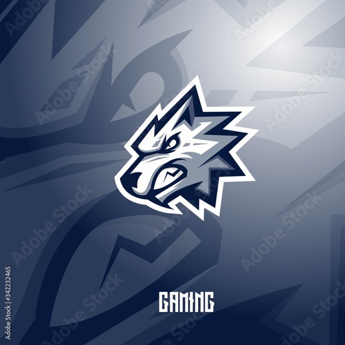 Wolf mascot logo design with modern illustration concept style for badge, emblem and t shirt printing. Angry wolf illustration for sport and e-sport team.