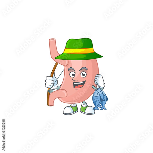 A Picture of stomach fisher mascot design catch a fish
