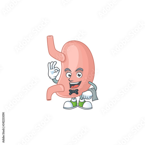 A stomach waiter cartoon character ready to serve
