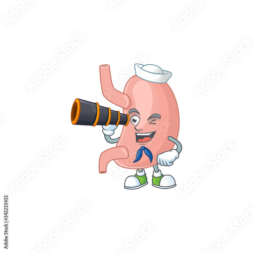 Stomach in Sailor cartoon character style using a binocular