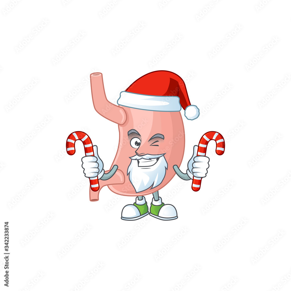 Stomach humble Santa Cartoon character having candies Stomach humble Santa Cartoon character having candies