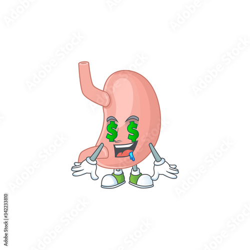 mascot character style of rich stomach with money eyes
