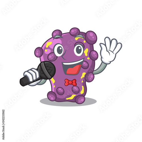 Talented singer of shigella cartoon character holding a microphone