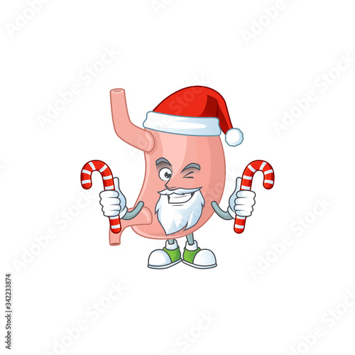 Stomach humble Santa Cartoon character having candies