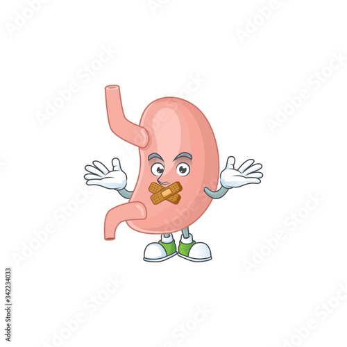 Stomach mascot cartoon design with quiet finger gesture
