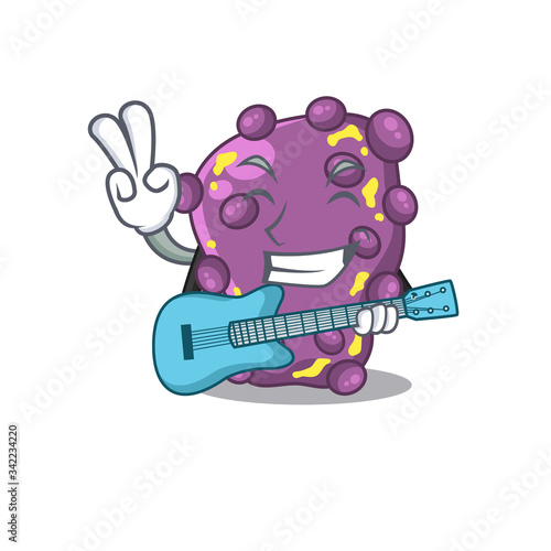 Talented musician of shigella cartoon design playing a guitar