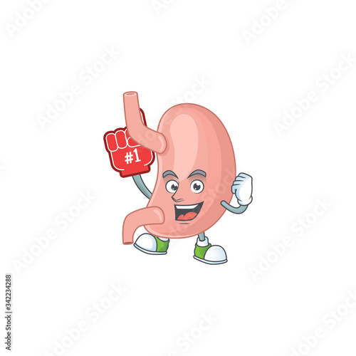 Cartoon character concept of stomach holding red foam finger