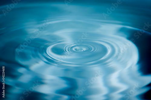 Water drops splash and circle reflextion background.Close up fresh water drops falling into the water and ripples of light blue.