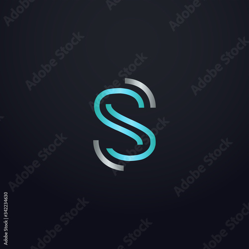 Creative S letter with maze linear style. Modern logo symbol for business corporate. Blue and white logo on blue dark background. Square shape, colorful, linked and technology. Unusual design vector.