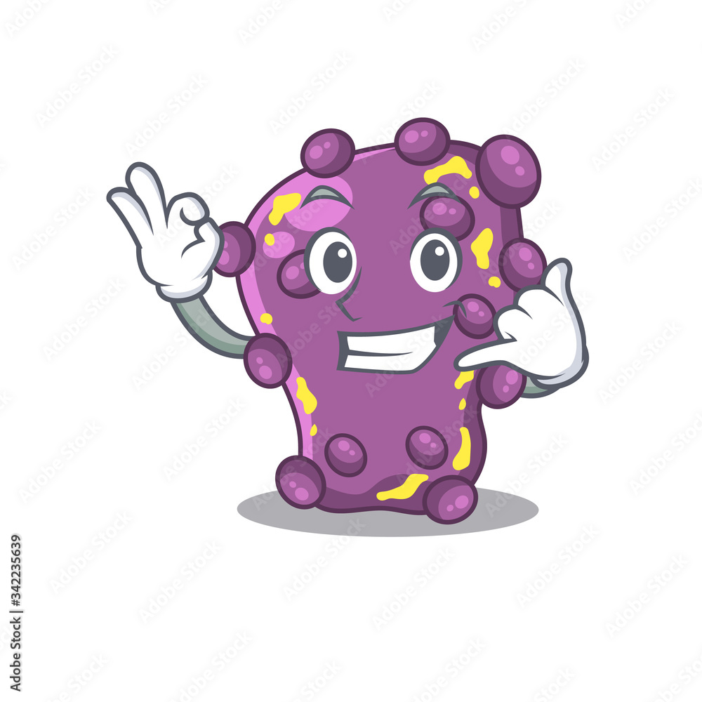 Cartoon design of shigella with call me funny gesture Cartoon design of shigella with call me funny gesture