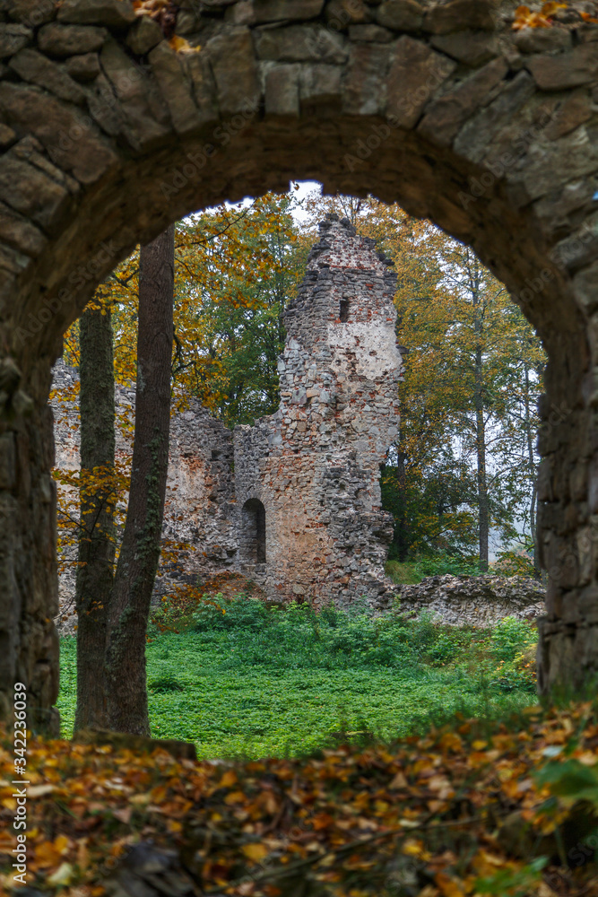 Ruins of the medieval castle in Gaujiena town, Latvia