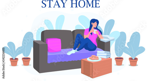 Stay home, stay safe. I work from home. People keep their distance, Stay home in quarantine during the coronavirus epidemic. Be careful.