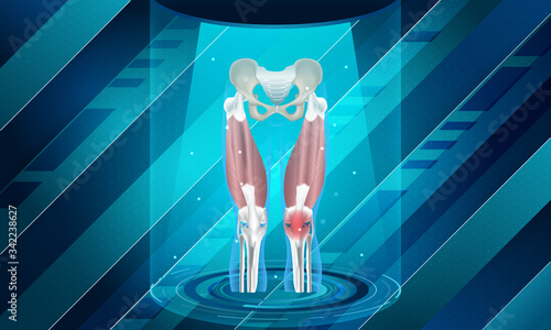 New technology for knee bone injury. Abstract traumatology and orthopedics. Medical, science and technology, the hospital for body joints.