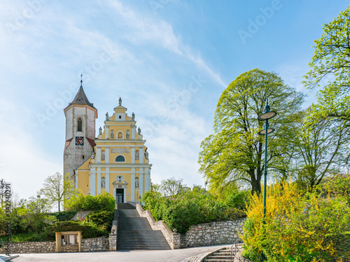 Falkenstein Church in Weinviertel, Lower Austria during summer.