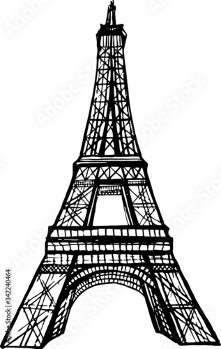 Eiffel tower silhouette and hand sketched icons. Vector symbols of Paris. Hand drawn illustration. Design poster.