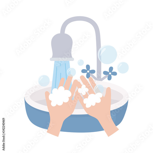 covid 19 coronavirus, washing hands frequently prevent, isolated icon photo