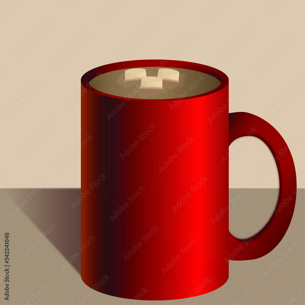 Red mug with coffee and marshmellows Red mug with coffee and marshmellows