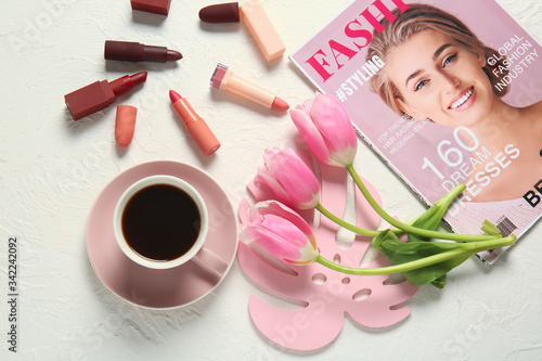 Cup of coffee, fashion maga...