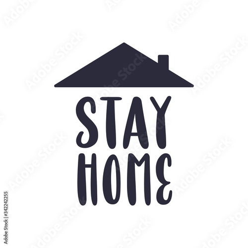 Stay home text with roof. House symbol. Self isolation quarantine in order to prevent coronavirus spread.