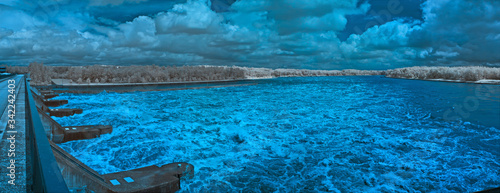 flood on the danube river near a hydor power plant, infrared recording
 photo