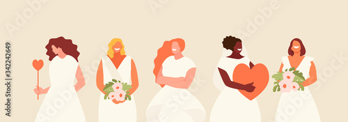 Fashion girls brides in wedding dresses vector collection