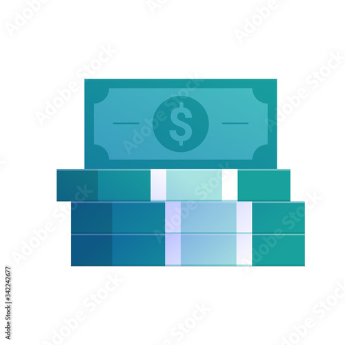 Bundle with cash bills icon isolated on white background. Packs of dollar banknotes in cartoon style. Wealth and capital investment vector illustration. Financial success and currency exchange symbol