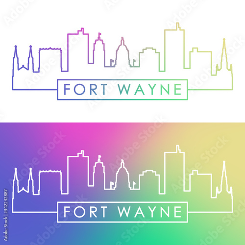 Fort Wayne skyline. Colorful linear style. Editable vector file.