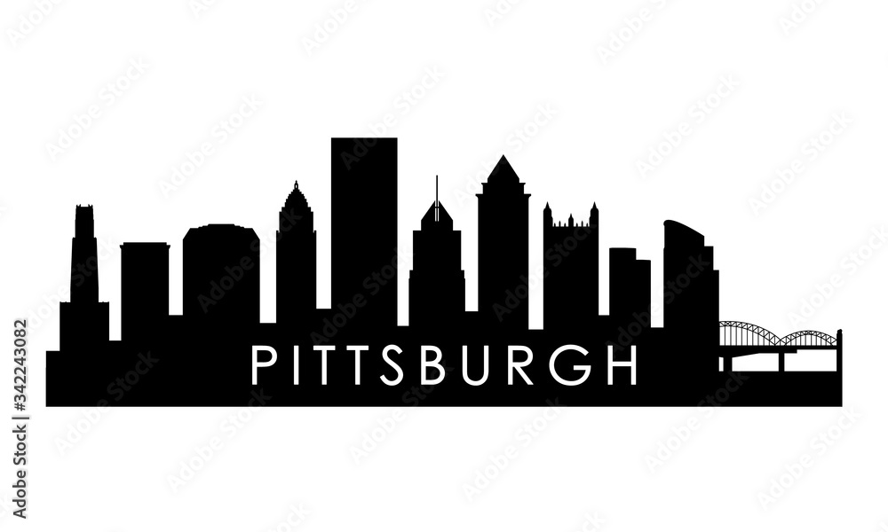 Pittsburgh Pennsylvania skyline silhouette. Black Pittsburgh city design isolated on white background.