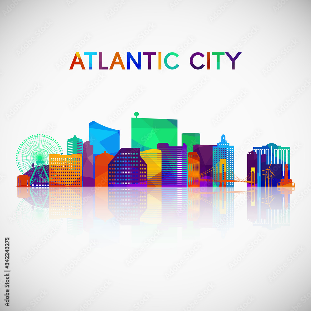 Atlantic city skyline silhouette in colorful geometric style. Symbol for your design. Vector illustration.