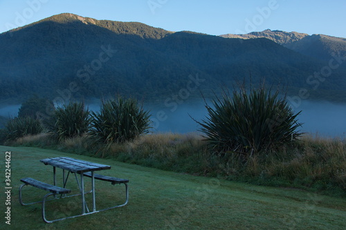 Sunrise in Cameron Flat Campsite in Otago on South Island of New Zealand
 photo