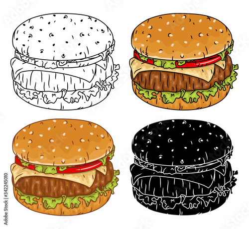 Set of Hamburgers. Cartoon Hamburger. Vector illustration isolated on white background.