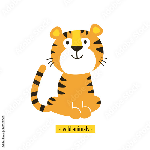 Cute vector tiger. Perfect for wallpaper cards stickers poster print packaging invitations Baby shower patterns travel logos