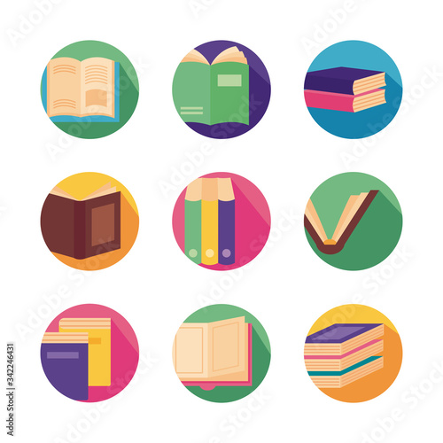 bundle of text books block style icons