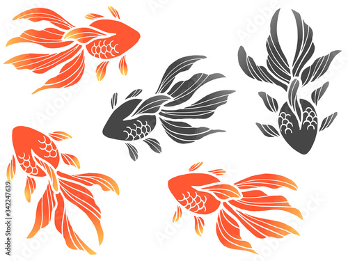 赤と黒の金魚のイラストセット