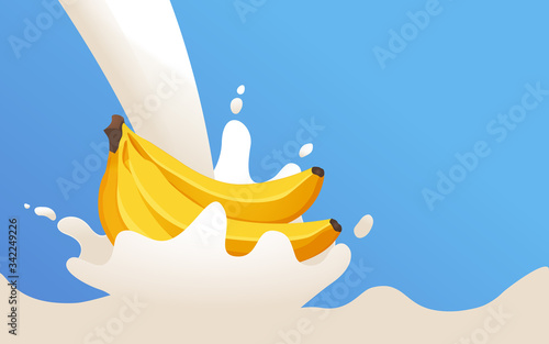 Banana milk splash.Cocktail shake.Realistic vector illustration.