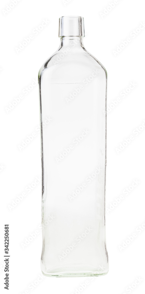 empty clear whiskey bottle isolated on white empty clear whiskey bottle isolated on white