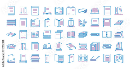 bundle of text books line style icons