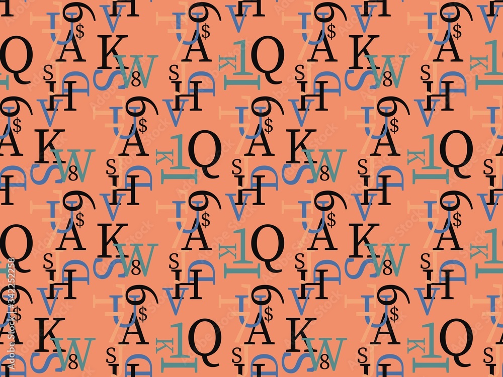 Seamless bright spring pattern with  symbols and  alphabet.
