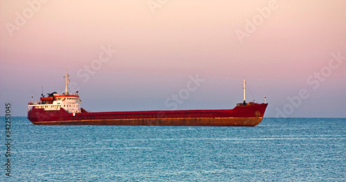 Red colored oil tanker 