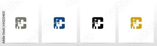 Castle With Flag On Letter Logo Design C