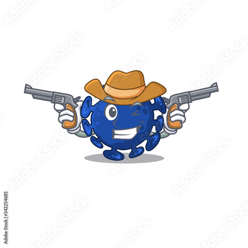 Cute handsome cowboy of streptococcus cartoon character with guns