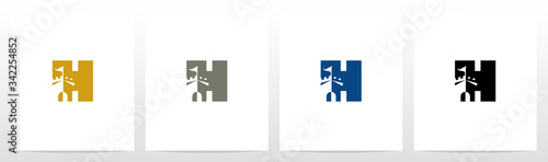 Castle With Flag On Letter Logo Design H